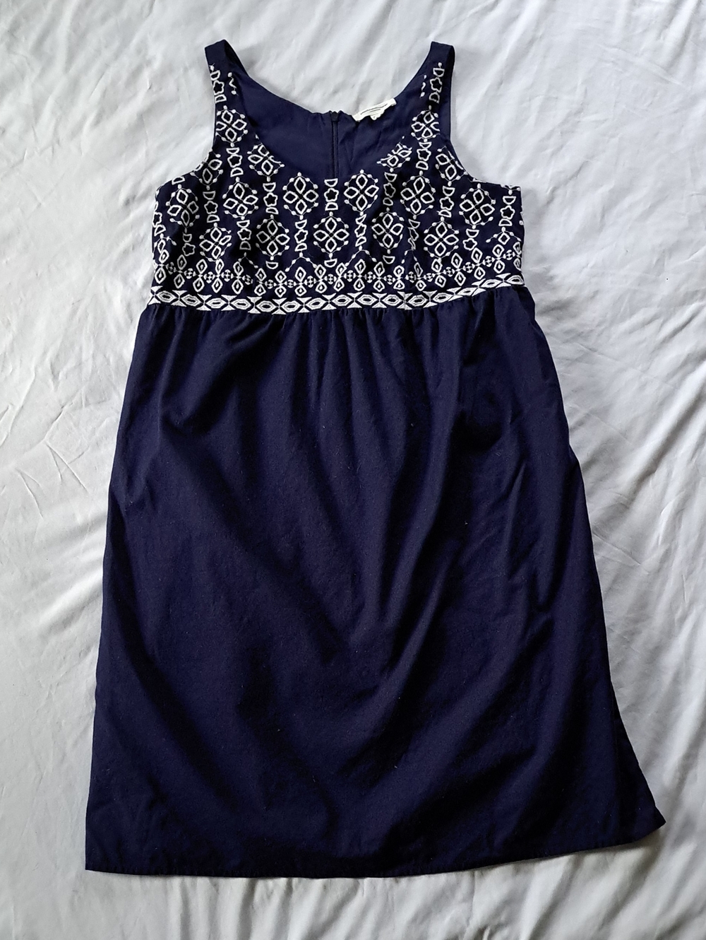 beachlunchlounge Cotton Navy Empire Waist Sundress with White Embroidered Bodice